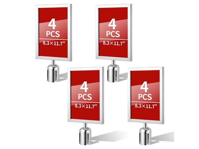 4 Pack Stanchion Sign Holders, Portrait Double Sided Sign Frame with Clear Cover, Fits 8.3 x 11.7 Inch Paper for Crowd Control Sentry Stanchions.