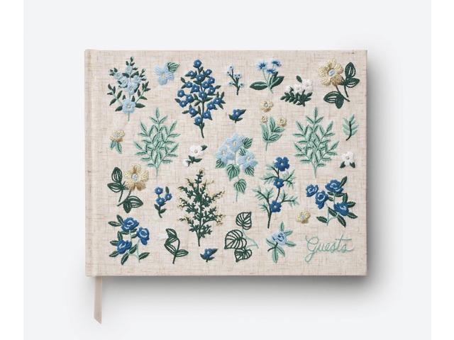 Wildwood Embroidered Fabric Guest Book Hard Cover Wrapped in Book Cloth & Grosgrain Ribbon Bookmark, (Lay-Flat Binding, 144 Ruled Pages with.