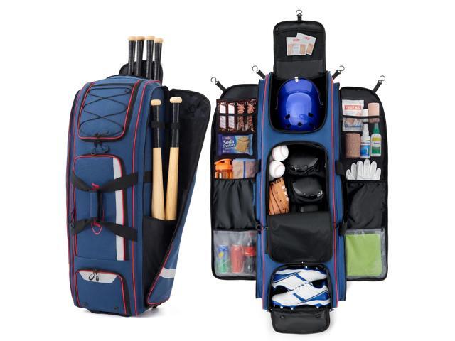100L Rolling Catchers Gear Bag - Large Baseball & Softball Duffle with 5 Fence Hooks, Locker-Style Organizer, Holds 8 Bats, Vented Shoe Zone