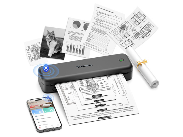 M834 Inkless Portable Thermal Printer for Travel, 8.5 x 11, Gray Wireless Bluetooth Mobile Small Compact Printer for Travel Office School Home...
