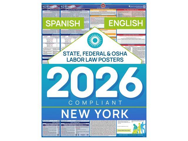 New York 2026 Labor Law Posters Bundle English & Spanish Compliance Combo OSHA, EEOC, FMLA, Minimum Wage Durable, Laminated & Waterproof...