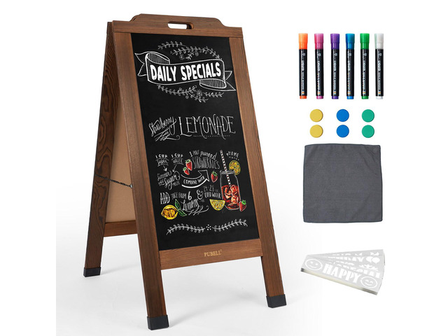 Magnetic Sandwich A Frame Chalkboard Board Signs - 40 × 20 Inches Portable, Browm Solid Pine Wood, Double-Sided outdoor Sidewalk ChalkBoards,...