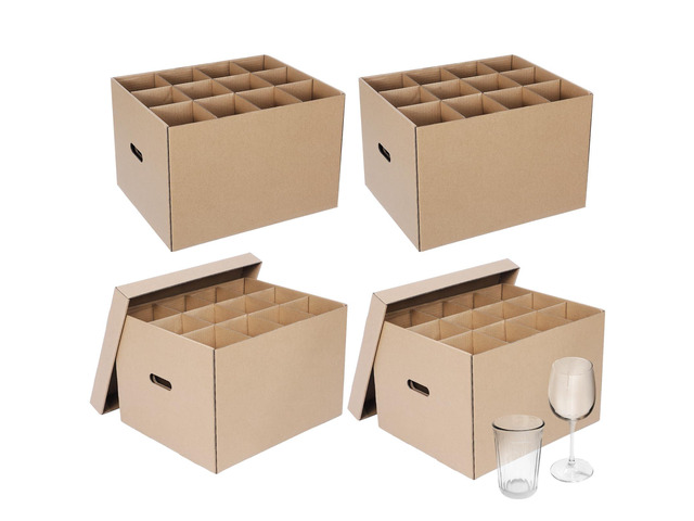 4 Pack Wine Glass Moving Boxes Kitchen Moving Boxes with Handle Kitchen Kit with Lid for Dish Glassware(Brown,15 x 12 x 10 Inches)