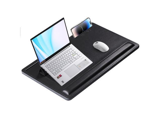 Leather Lap Desk with Memory Foam Cushion 24x16 Inches (Black) Adjustable Portable Laptop Tray Fits 17 19 Inch Notebook - Built-in Wrist Rest...
