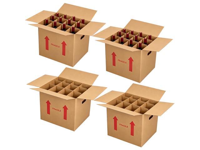 4 Sets Wine Boxes for Moving, 16 x 12 x 12 Inch Wine Bottle Moving Boxes with Reinforced Cardboard and Handles, Corrugated Boxes with Fragile...