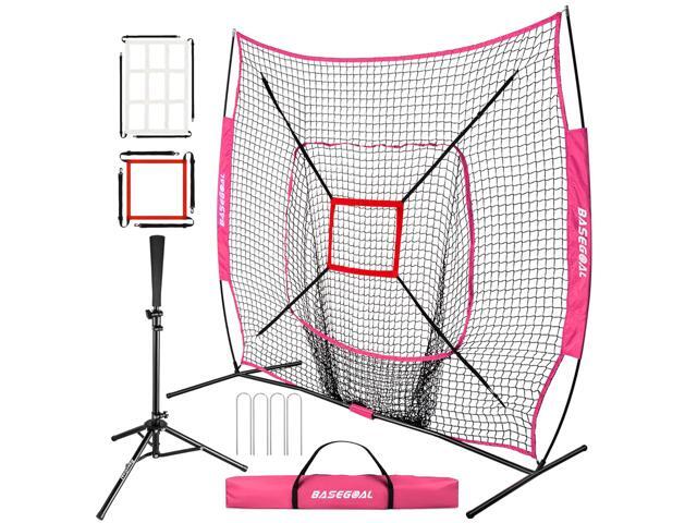 7'Ã—7' Baseball Softball Practice Net,Baseball Backstop,with Batting Tee,for Hitting Pitching Batting Catching with Bow Frame,Bonus Strike Zone