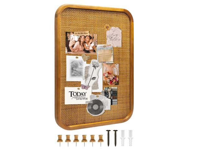 20' x 30' Bulletin Board, Round-Edged Rectangle Rattan Corkboard, Wooden Frame Boho Style Wall Organizer,5075Teng