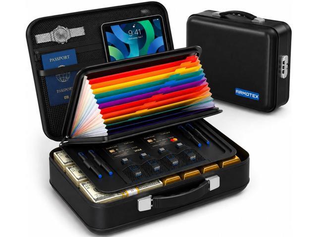 Fireproof Waterproof Document Box with Combination Lock Hard Shell Fire Safe File Organizer for Important Documents, Certificates, Passports,...