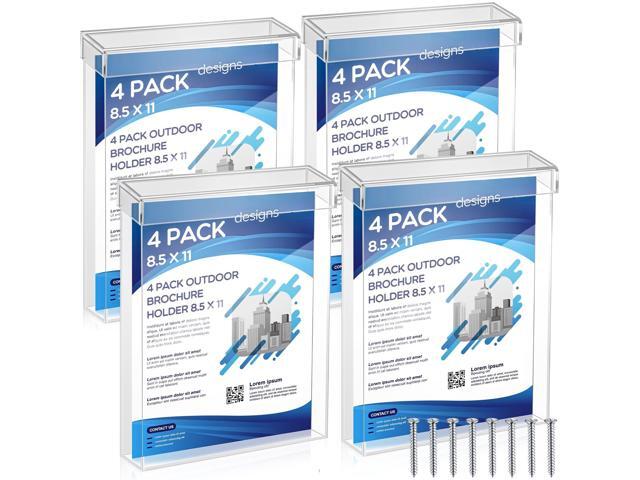 4 Pcs Outdoor Brochure Holder 8.5 x 11 Inch Waterproof Acrylic Wall Mount Literature Box Dispenser with Lid, Clear Real Estate Brochure Box Holder...