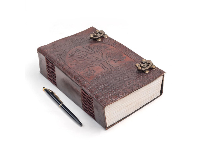 600 Pages Handmade Large Leather Journal Diary Embossed Tree of Life Book Of Shadows Notebook Writing Seven Chakra Grimoire Sketchbook 7 x 10...