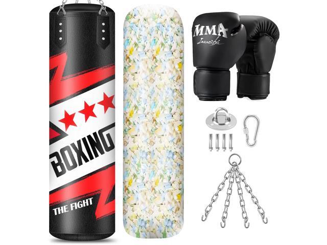 Filled Punching Bag for Adults, 4FT PU Leather Hanging Boxing Bag with 11lb Sponge Filler & 12OZ Boxing Gloves, Heavy Kicking Bag Boxing Equipment...