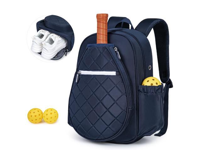 Pickleball Bag, Quilted Pickleball Backpack with Shoe Compartment & Waterproof Pocket, Pickle Ball Paddle Bag Fits 2 to 4 Paddles for Women and Men