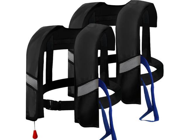 2-Pcs Automatic Inflatable Life Jacket,Adjustable Nylon Swim Vest with CO2 Inflation, Reflective Strips & Safety Buckle,Gas Cylinders Not Included