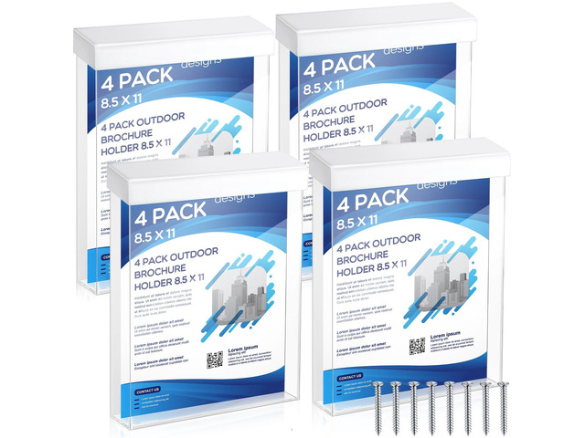 4 Pcs Outdoor Brochure Holder 8.5 x 11 Inch Waterproof Acrylic Wall Mount Literature Box Dispenser with Lid, Clear Real Estate Brochure Box Holder...