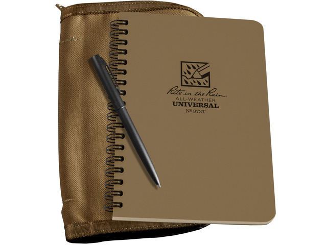 Weatherproof Side Spiral Kit: Tan CORDURA Fabric Cover, 4.625' x 7' Tan Notebook, and Weatherproof Pen (No. 973T-KIT)