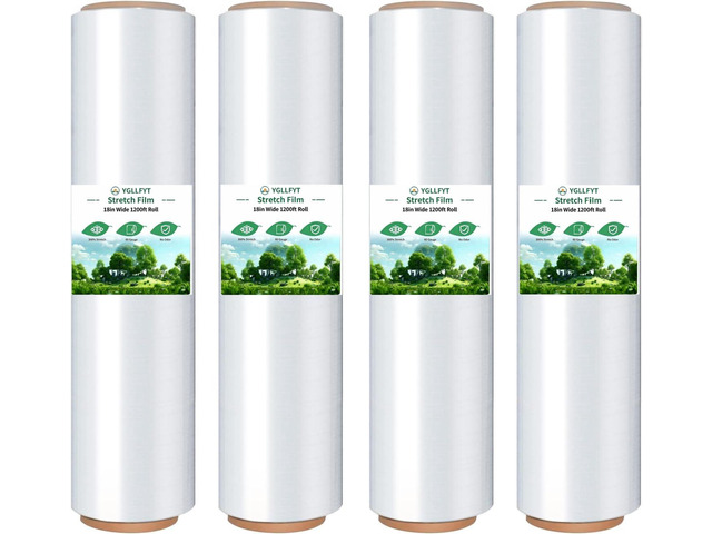 Stretch Film Roll 1200 Ft 18 Inch 80 Gauge 4 Pack - Plastic Stretch Wrap for Moving and Packing Shrink Wrap for Furniture Wrapping Shipping, Moving