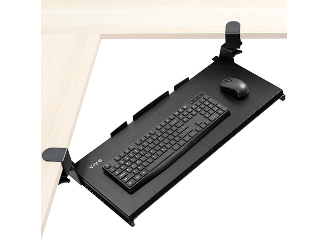 Large Pull Out Keyboard Tray for Corner Desk, 27 (33 Including Clamps) x 11 inch Slide-Out Platform Computer Drawer, 90-Degree Swivel C-Clamps for...