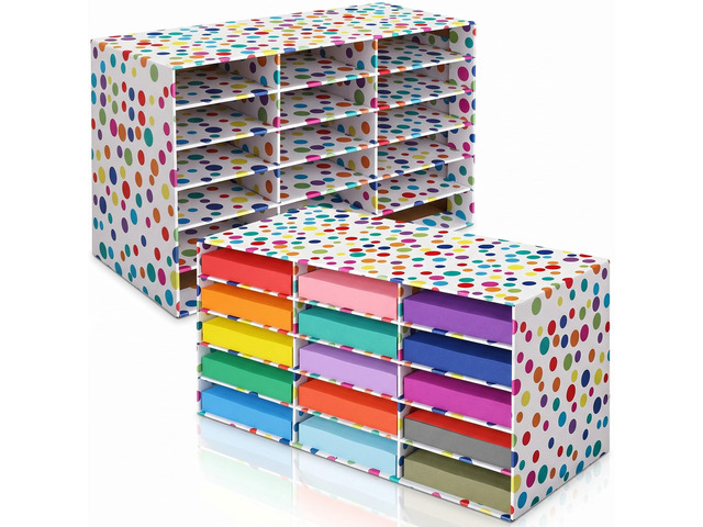 2 Pcs Confetti 15 Slots Classroom Paper Storage Organizer 29 x 12 Construction Paper Storage Large Desktop Mailbox File Sorter Literature Cardboard...