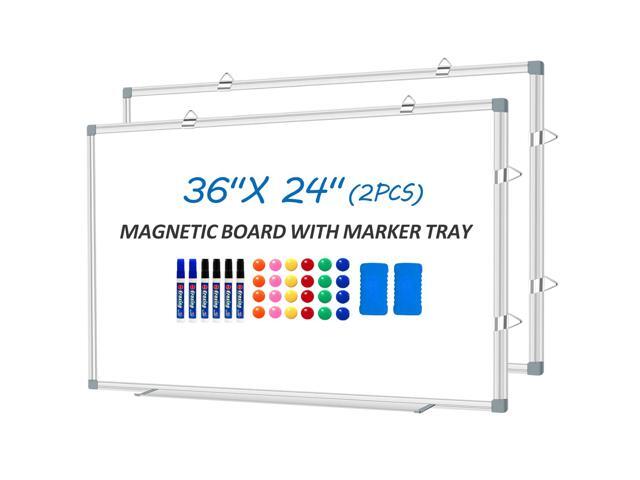 White Board Dry Erase Whiteboard for Wall 36' x 24' (2pcs) Aluminum Presentation Magnetic Whiteboards with Long Pen Tray, Hanging Whiteboard for.