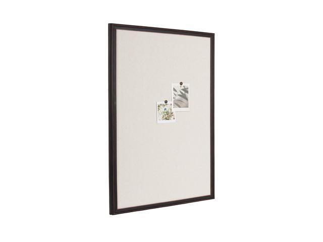 Oakhurst Rectangle Framed Linen Fabric Pinboard; 24 x 36; Distressed Black; Traditional Decorative Bulletin Board with Stepped Profile and Lightly.