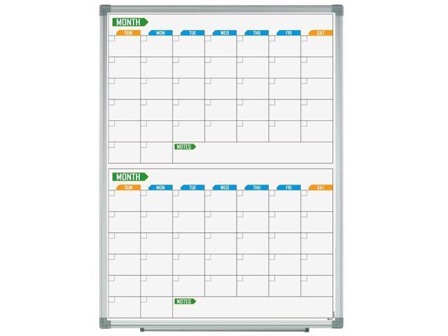 2 Monthly Dry-Erase Calendar Whiteboard, 24' x 18', Wall-Mounted Aluminum-Framed Calendar Board