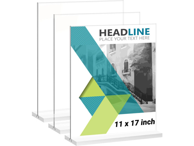 12 Pack 11 x 17 Inches Acrylic Sign Holder Clear T Shaped Sign Holder Table Menu Display Stand Double Sided Picture Flyer Sign Holder for Office...
