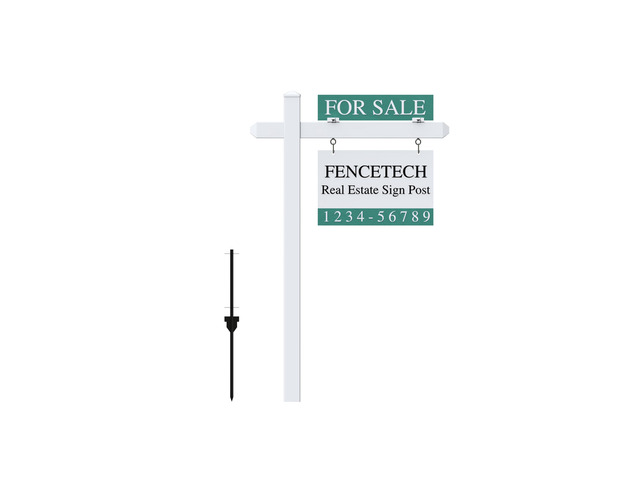 4.7ft Vinyl PVC Real Estate Sign Post, Realtor Yard Sign Post for Open House and Home for Sale, 36' Arm Holds Up to 24' Sign - White (No Sign)