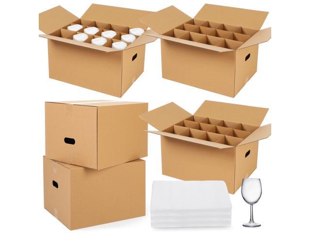 5 Sets Glass Packing Kit for Glasses and Stemware Includes Kitchen Moving Boxes Cell Divider Unit Foam Pouches Glass Packing Boxes for Moving...