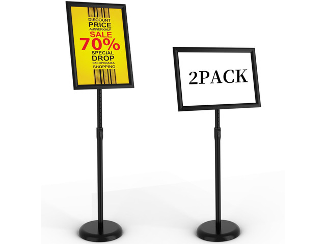 11x17 inch Adjustable Floor Standing Solder Stand 2Pack, Pedestal Sign Stand, Round Base For Display & Advertisement, Outdoor Compatible