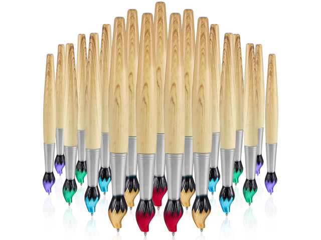 100 Pieces Paintbrush Pens Bamboo Paint Brush Shape Retractable Novelty Ballpoint Pens Appreciation Gifts for Art Teachers Art Themed Party Supplies