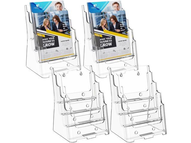 Acrylic Brochure Holder 6 x 9 Inch, 4 Tier, 4 Pack Clear Acrylic Construction with Slanted Back for Stable Display, Wall Mount or Countertop Use,...