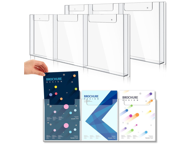 2 Pcs Acrylic Brochure Holder Wall Mount, 8.5 x 11 Inches Clear Pamphlet Holder Trifold Flyer Rack Magazine Display Stand for Literature, Magazine,...