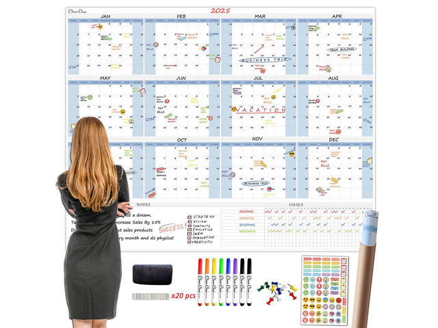 Large Dry Erase Wall Calendar 5 Feet- 48'x60' 2026 Undated Yearly Planner for Home, Office, School Projects - Jumbo Erasable Laminated Task Organizer