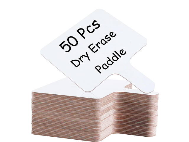 50 PCS 8 x 10 Inch Dry Erase Answer Paddle, Handheld Wooden White Board Double Sided Dry Erase Signs Auction Paddles for Students Classroom Office...