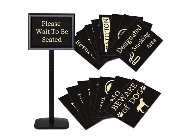 Please Wait To Be Seated Sign, 11 x 17 Inch Heavy Duty Sign Holder Stand Includes 16 Inserts, Weighted Base, Floor Standing Poster Stand for.