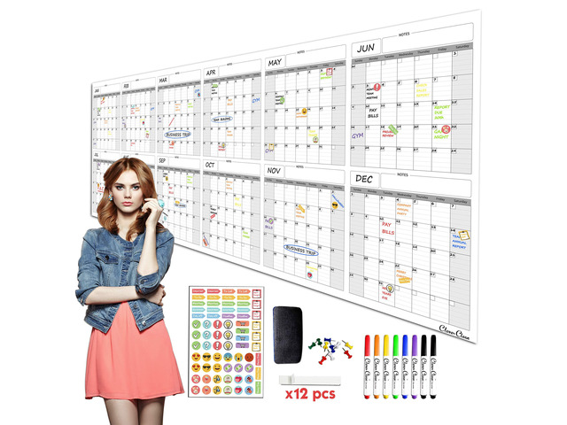 Large Dry Erase Wall Calendar - 36'x96' 12-month 2026 Undated Yearly Calendar for Home, Office, School Projects - Jumbo Reusable Laminated Task...