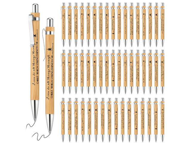 200 Pcs Christian Gifts Pens Bulk Bamboo Ballpoint Pens with Bible Verse and Scripture Inspirational Religious Gifts for Church Pastor Appreciation...