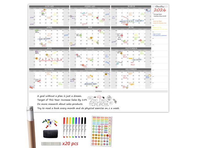 Large Dry Erase Wall Calendar - 48'x58' 12-month 2026 Undated Reusable Yearly Calendar for Home, Office, School Projects - Jumbo Laminated Task...