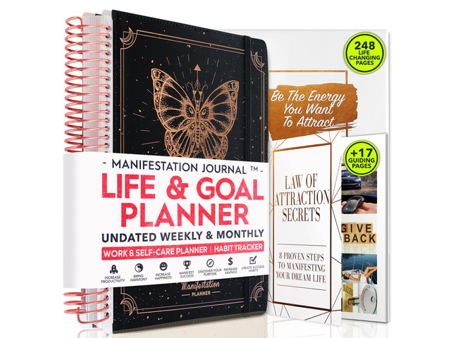 Manifestation Journal Hourly, Weekly & Monthly Planner 12-Month to Increase Productivity, Life Organizer & Goal Planner Spiral Journal, Habit...
