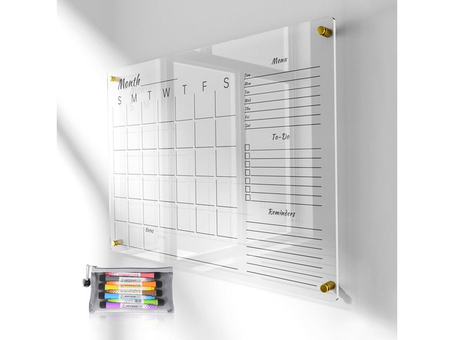 28x20' Clear Acrylic Wall Calendar with Dry Erase Surface, Large Monthly Planner Board, Includes Vibrant Markers, Eraser, Multi-Color Mounting...