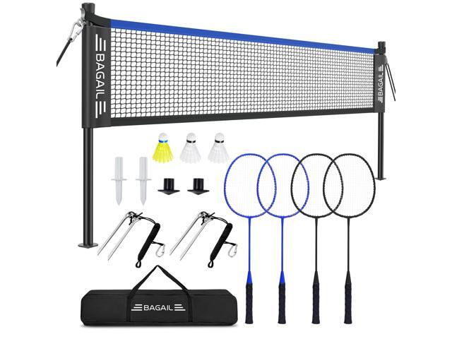 Outdoor Badminton Net Set with Anti-Sag Winch System - Official Size 20ft x 5ft, 4 Rackets, 3 Shuttlecocks, Durable PE Net & Carry Bag for.