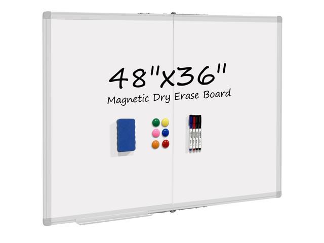 Dry Erase White Board 48 X 36 Inch, Wall-Mounted Silver Aluminum Frame Marker Presentation Board, 4' X 3' Foldable Portable Whiteboard with Pen.