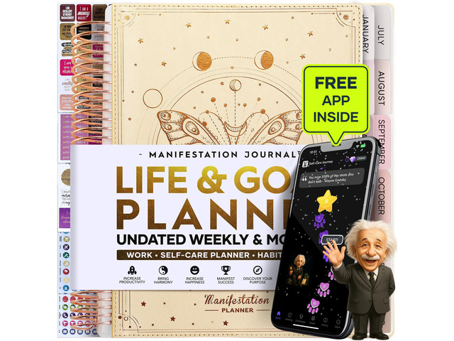 Manifestation Journal Hourly, Weekly & Monthly Planner 12-Month to Increase Productivity, Life Organizer & Goal Planner Spiral Journal, Habit...
