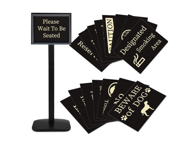 Please Wait To Be Seated Sign, 8.5 x 11 Inch Heavy Duty Sign Holder Stand with 16 Inserts, Floor Standing Poster Stand with Weighted Base for...