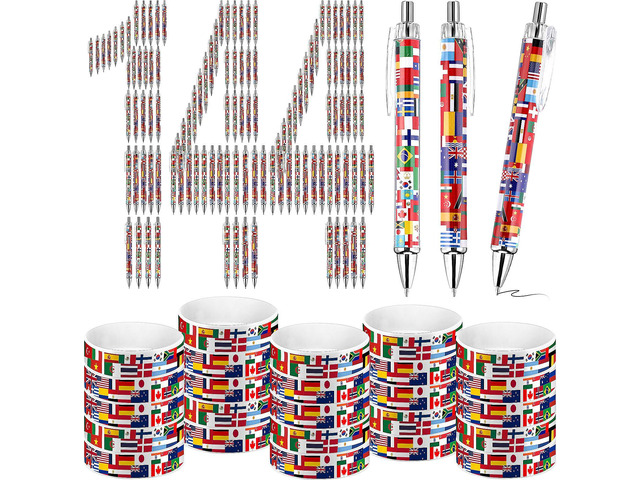 288 Pcs Soccer National Flag Pens 2026 World Party Favors International Retractable Pens Country Flag Rubber Bracelets for Football Souvenir Around...