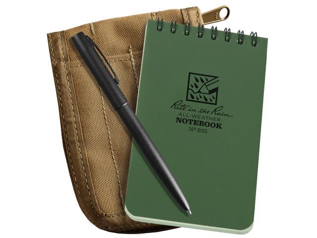 Weatherproof 3' x 5' Top Spiral Notebook Kit: Tan CORDURA Fabric Cover, 3' x 5' Green Notebook, and an Weatherproof Pen (No. 935-KITL)