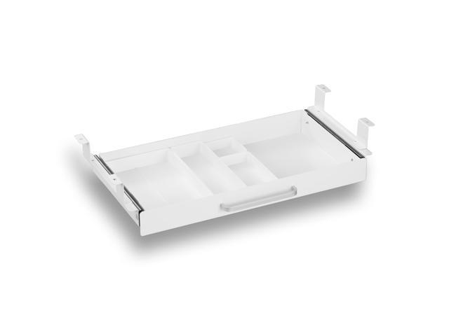 Under Desk Drawer White 21' with 4 Divider Trays, Under Shelf Pencil Drawer Pull-out, Standing Desk Metal Storage Attachment Slide Out for Workbench