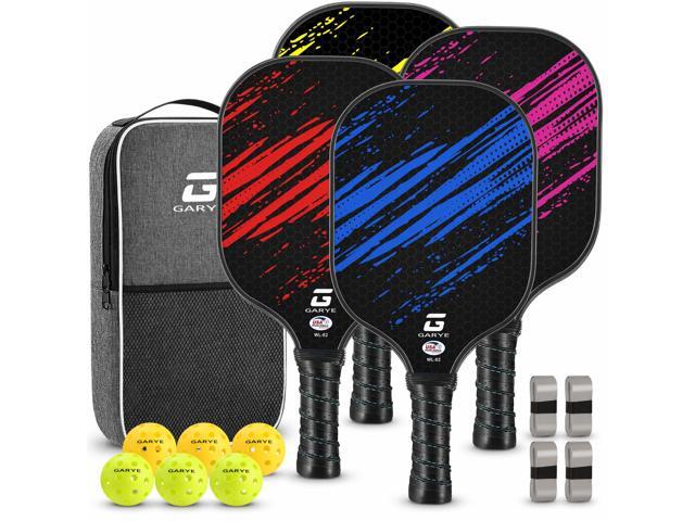 Pickleball Paddles Set of 4, Carbon Fiber Pickle Ball Paddle, USAPA Approved Lightweight Rackets 4 Pack for Adults and Teenagers, Includes 6 Balls,...