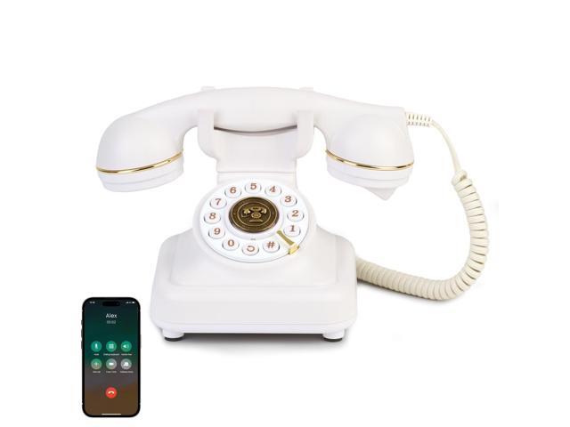 Vintage Bluetooth Phone, Retro Desk Telephone with Gold Accents, Loud Nostalgic Ringtones, Bluetooth Connects to Smartphone for Home & Office, White