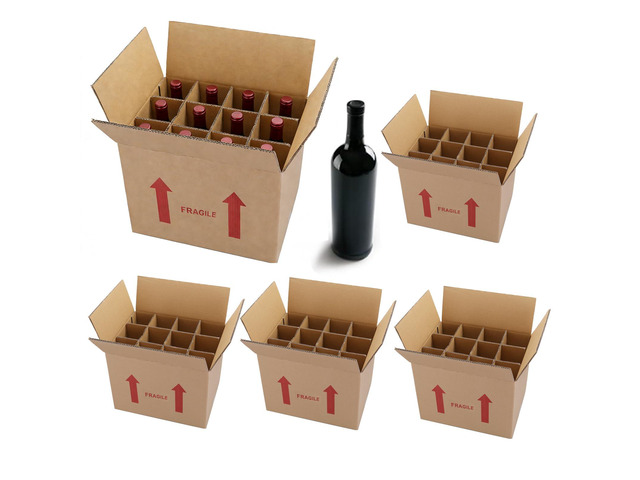 4 Sets Wine Bottle Moving Boxes, 16 x 12 x 12 Inch Moving Boxes with Divider Kits, Wine Shipping Box with Reinforced Cardboard & Handles, Glassware...